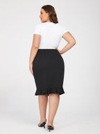 Plus Black Ruffle Hem Elastic Waist Skirt