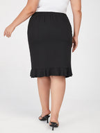 Plus Black Ruffle Hem Elastic Waist Skirt