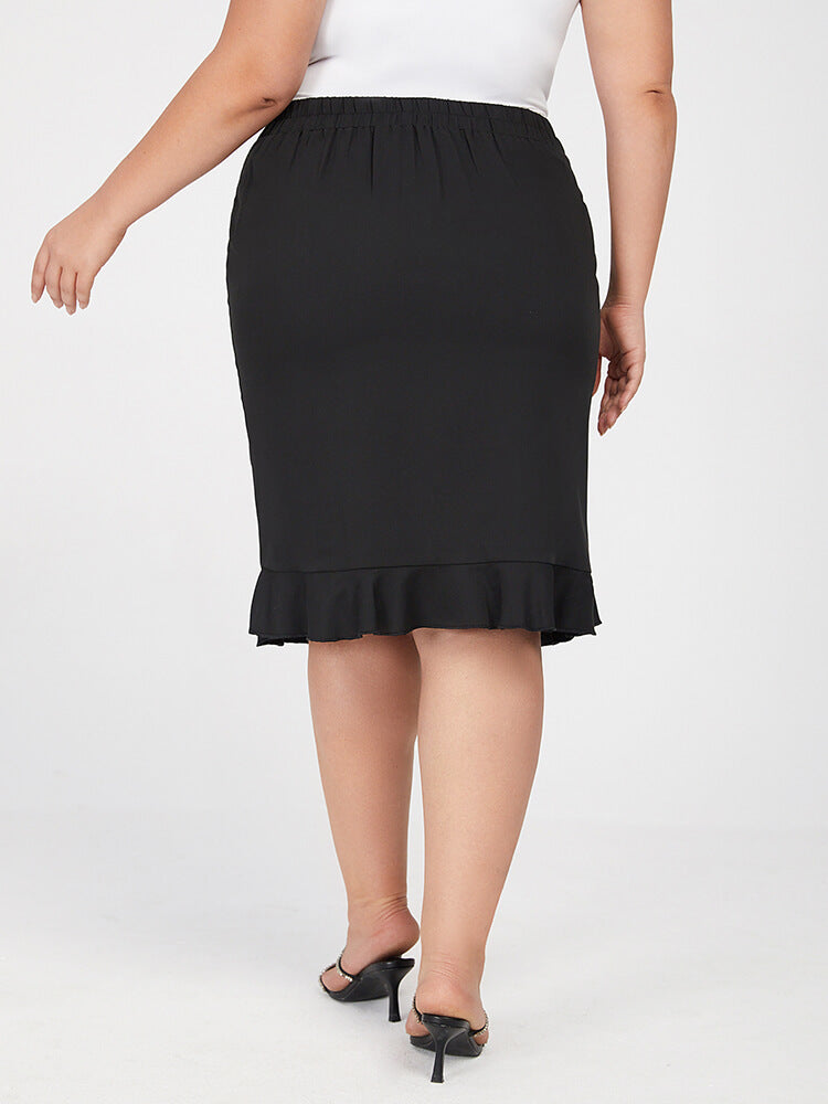Plus Black Ruffle Hem Elastic Waist Skirt