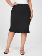 Plus Black Ruffle Hem Elastic Waist Skirt