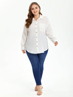 VIP Solid Drop Shoulder Pocket Button Front Blouse