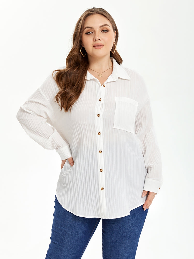 VIP Solid Drop Shoulder Pocket Button Front Blouse