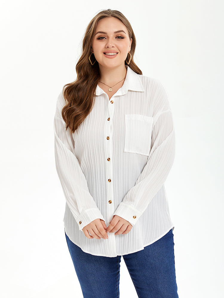 VIP Solid Drop Shoulder Pocket Button Front Blouse