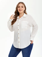 VIP Solid Drop Shoulder Pocket Button Front Blouse