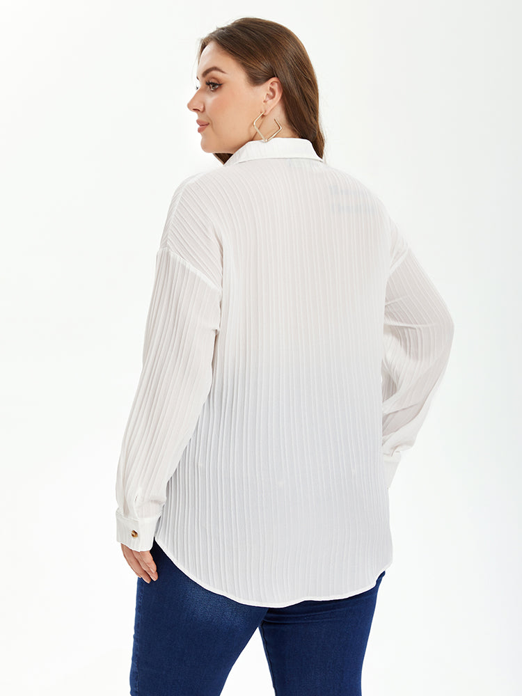 VIP Solid Drop Shoulder Pocket Button Front Blouse