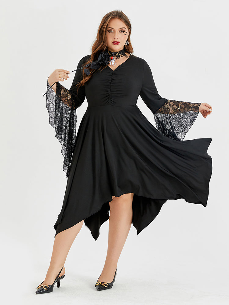 Halloween Skeleton Lace Asymmetrical Hem Midi Dress