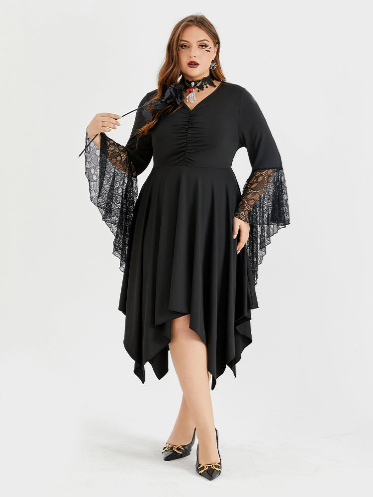 Halloween Skeleton Lace Asymmetrical Hem Midi Dress