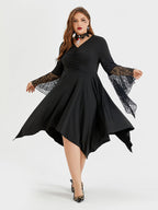 Halloween Skeleton Lace Asymmetrical Hem Midi Dress