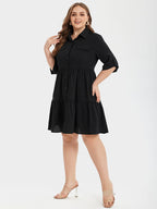 Button Front Ruffle Hem Shirt Dress