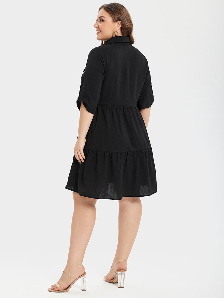 Button Front Ruffle Hem Shirt Dress