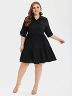 Button Front Ruffle Hem Shirt Dress