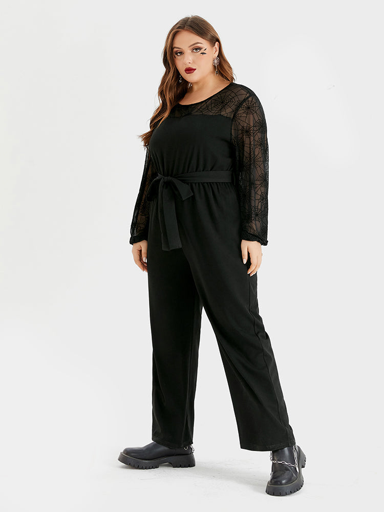 VIP Halloween Spider Web Print Belted Jumpsuit