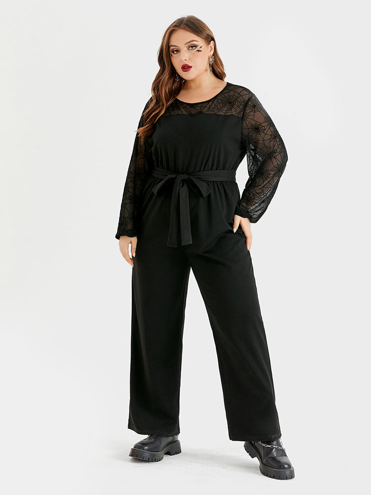 VIP Halloween Spider Web Print Belted Jumpsuit