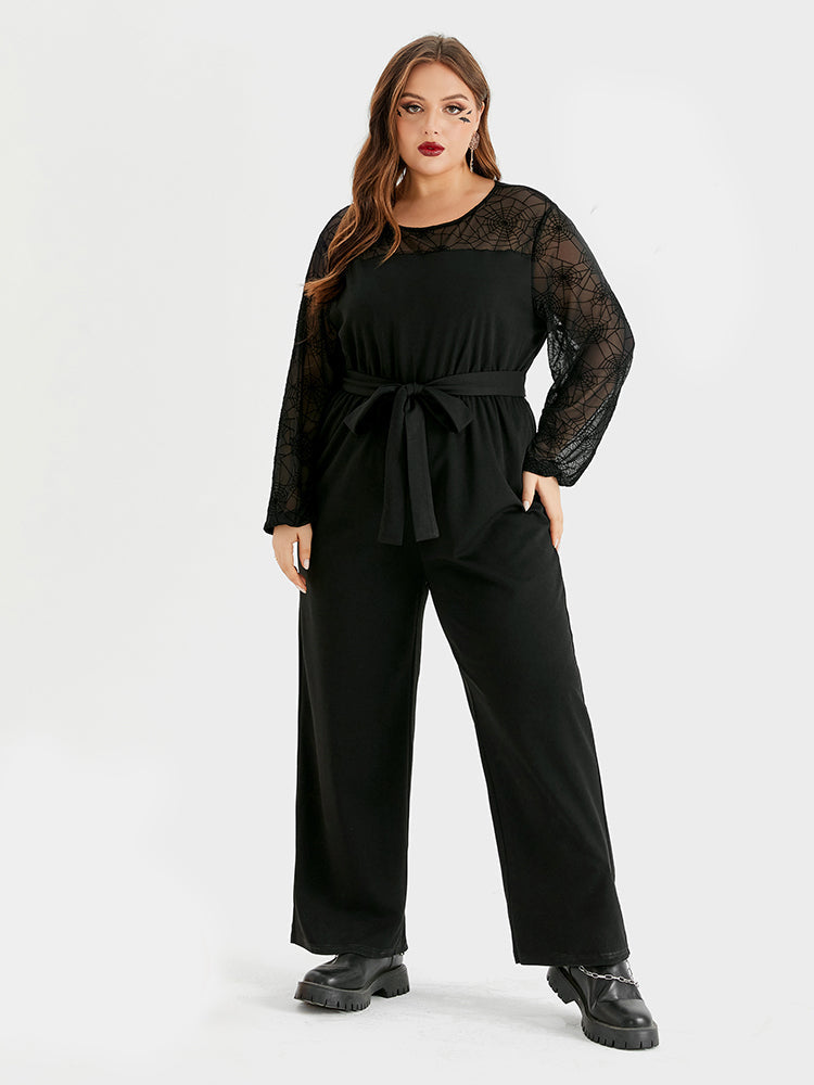 VIP Halloween Spider Web Print Belted Jumpsuit