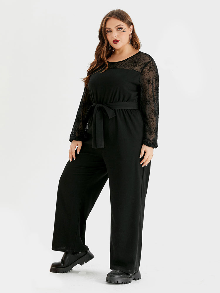VIP Halloween Spider Web Print Belted Jumpsuit