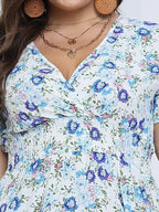 Floral Crisscross V-Neck Elastic Waist Midi Dress