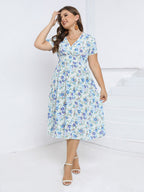 Floral Crisscross V-Neck Elastic Waist Midi Dress