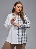 VIP Plus Plaid Patchwork Button Front Blouse