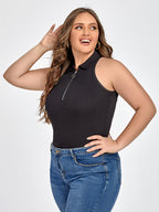 Plus Black Zipper Front Collar Tank Top
