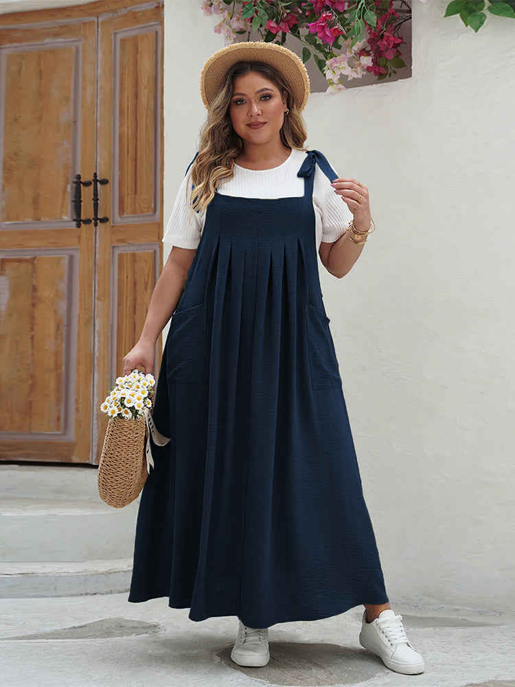 VIP Solid Ruffled Shirred Pocket Sundress