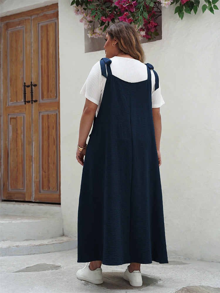 VIP Solid Ruffled Shirred Pocket Sundress