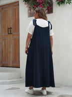 VIP Solid Ruffled Shirred Pocket Sundress