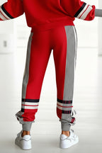 Plus Size Daily Red Striped Pull-On Waist Casual Pocket Pants