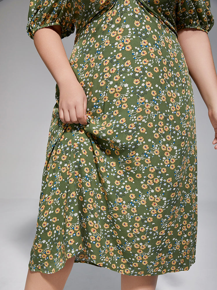 VIP Plus Sage Green Off-Shoulder Ruched Tie Front Midi Dress