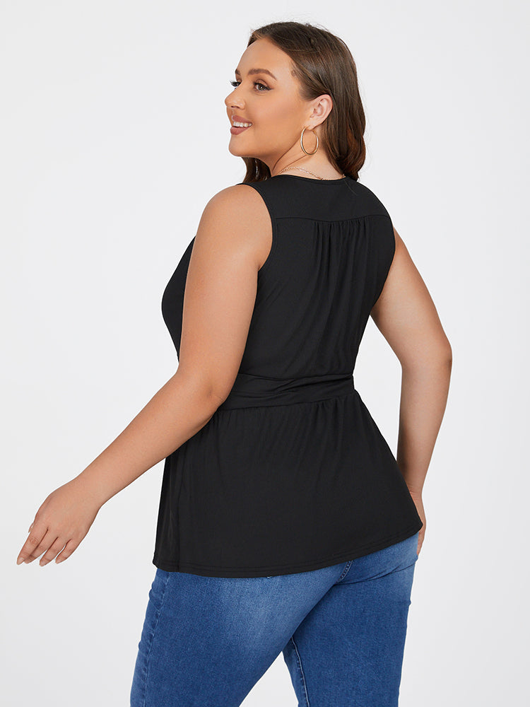 Plus Black Tie Front Ruffle Hem Tank Top
