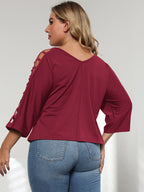 Plus Cut Out Sleeve V Neck Tee