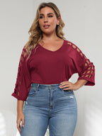 Plus Cut Out Sleeve V Neck Tee