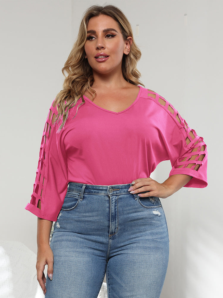 Plus Cut Out Sleeve V Neck Tee