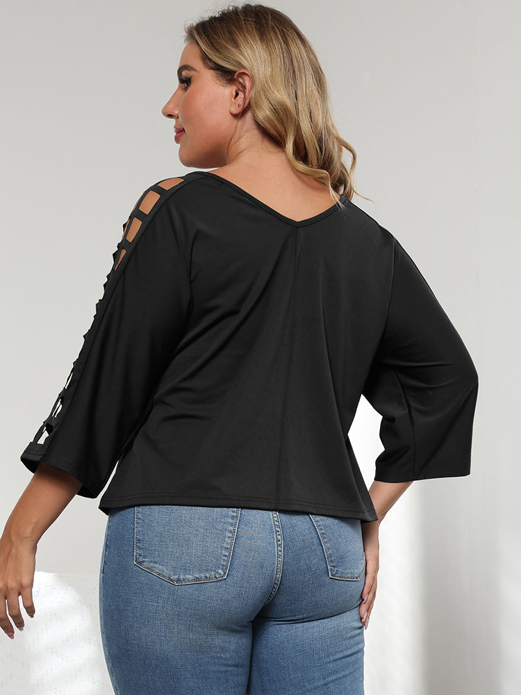 Plus Cut Out Sleeve V Neck Tee