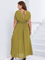 VIP V-Neck Dolman Sleeve Ruched Split Pocket Maxi Dress