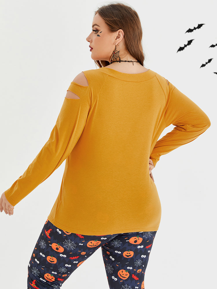 VIP Halloween Print Cut Out Raglan Sleeve Tee
