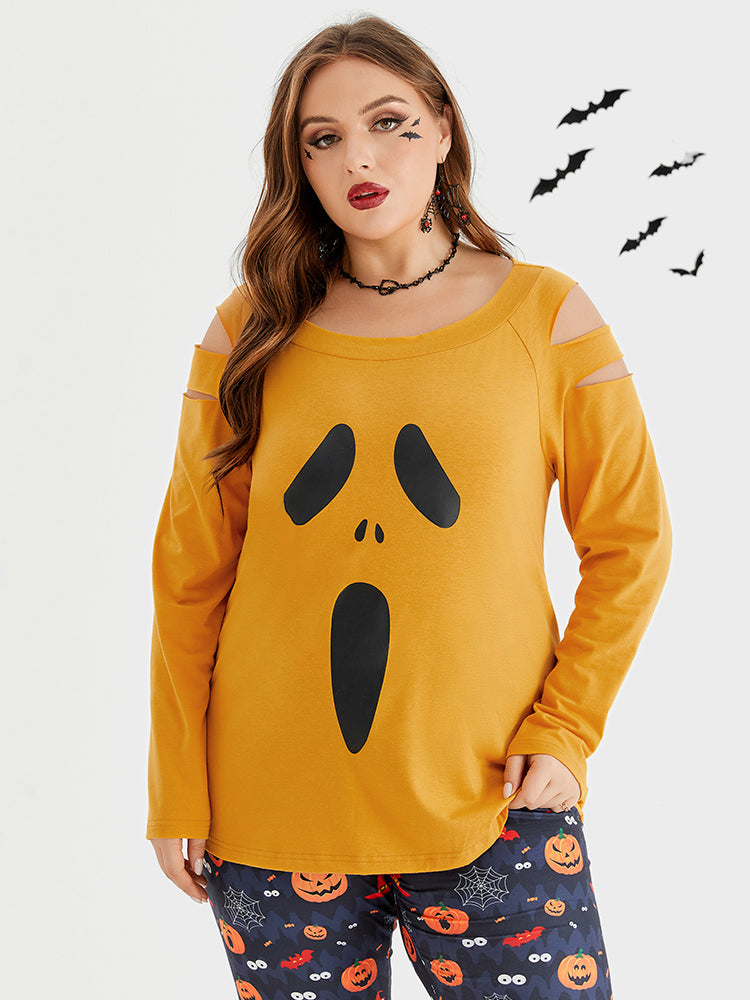 VIP Halloween Print Cut Out Raglan Sleeve Tee