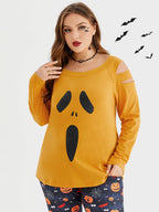 VIP Halloween Print Cut Out Raglan Sleeve Tee