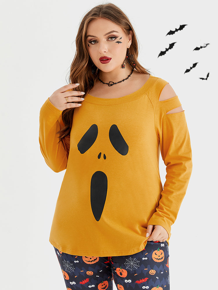 VIP Halloween Print Cut Out Raglan Sleeve Tee