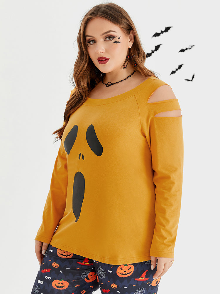 VIP Halloween Print Cut Out Raglan Sleeve Tee