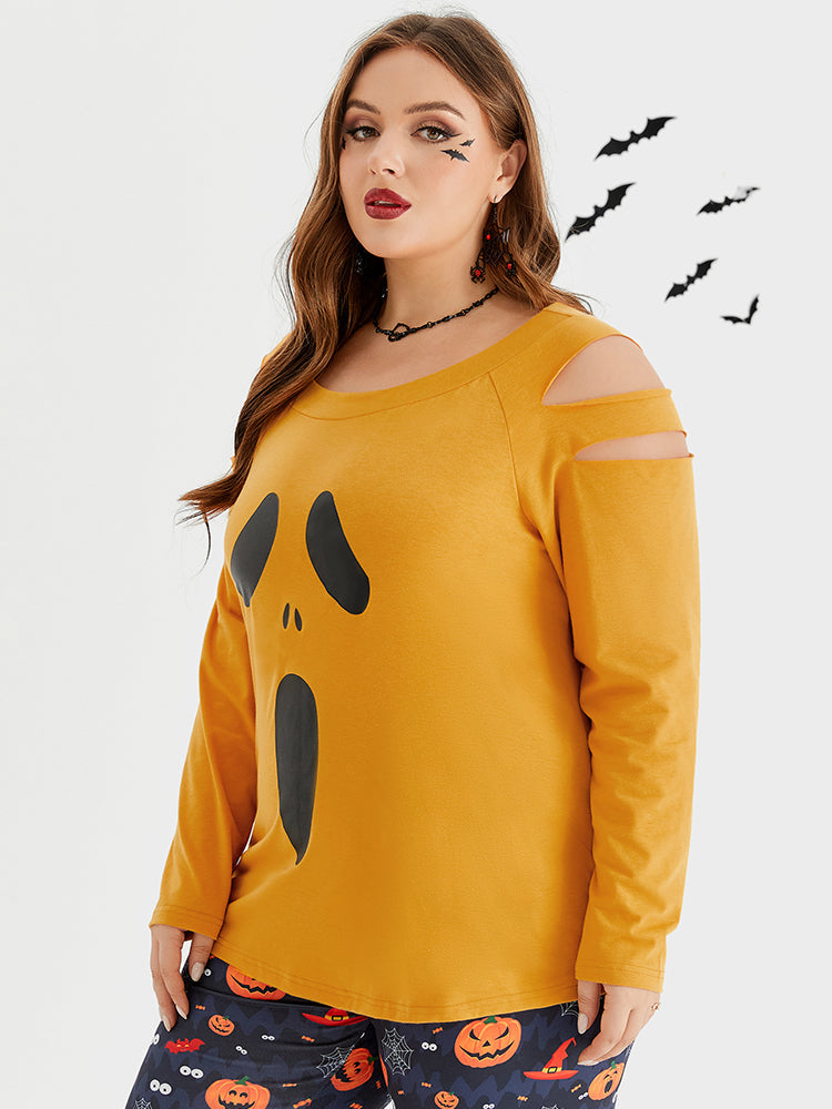 VIP Halloween Print Cut Out Raglan Sleeve Tee
