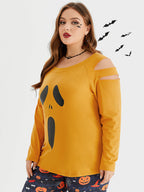 VIP Halloween Print Cut Out Raglan Sleeve Tee