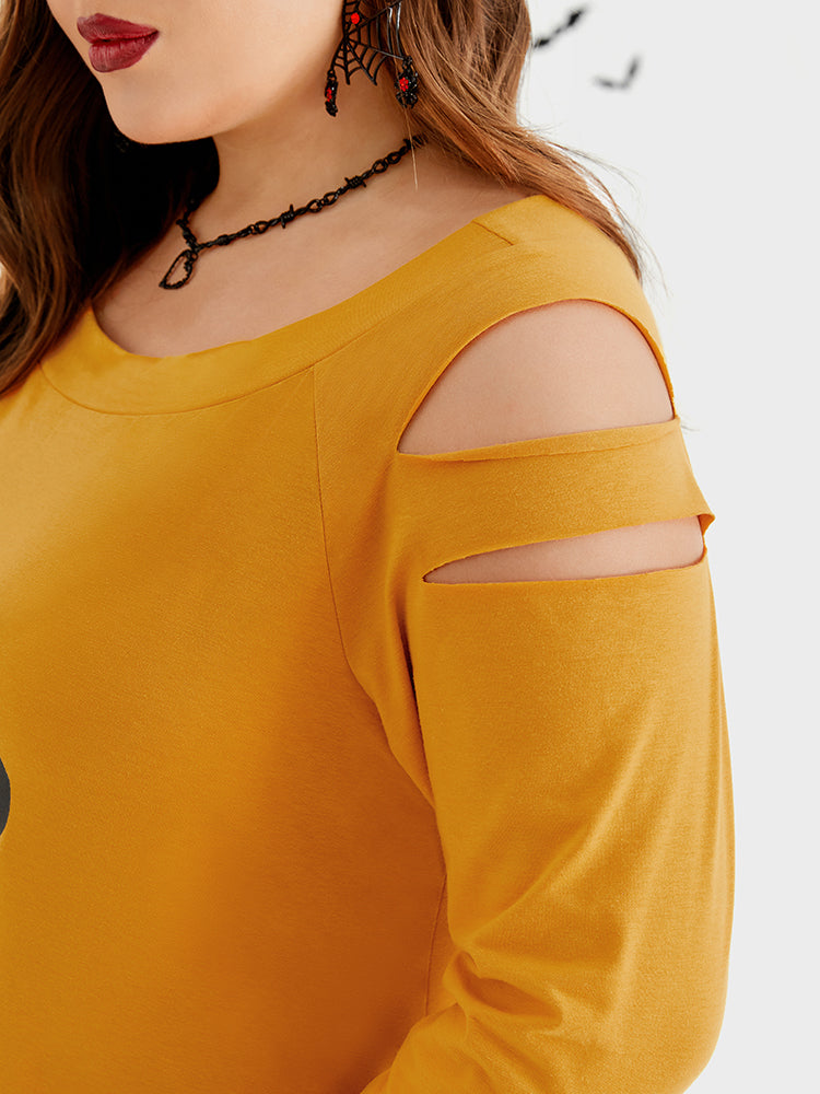 VIP Halloween Print Cut Out Raglan Sleeve Tee