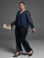 Swiss Dot Knot Cuff Elastic Hem Blouse