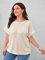 Plus Plain Round Neck Cuffed Sleeves Tee