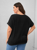 Plus Plain Round Neck Cuffed Sleeves Tee