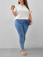 Plus Plain Round Neck Cuffed Sleeves Tee