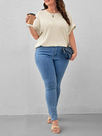 Plus Plain Round Neck Cuffed Sleeves Tee