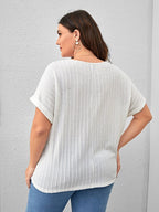 Plus Plain Round Neck Cuffed Sleeves Tee