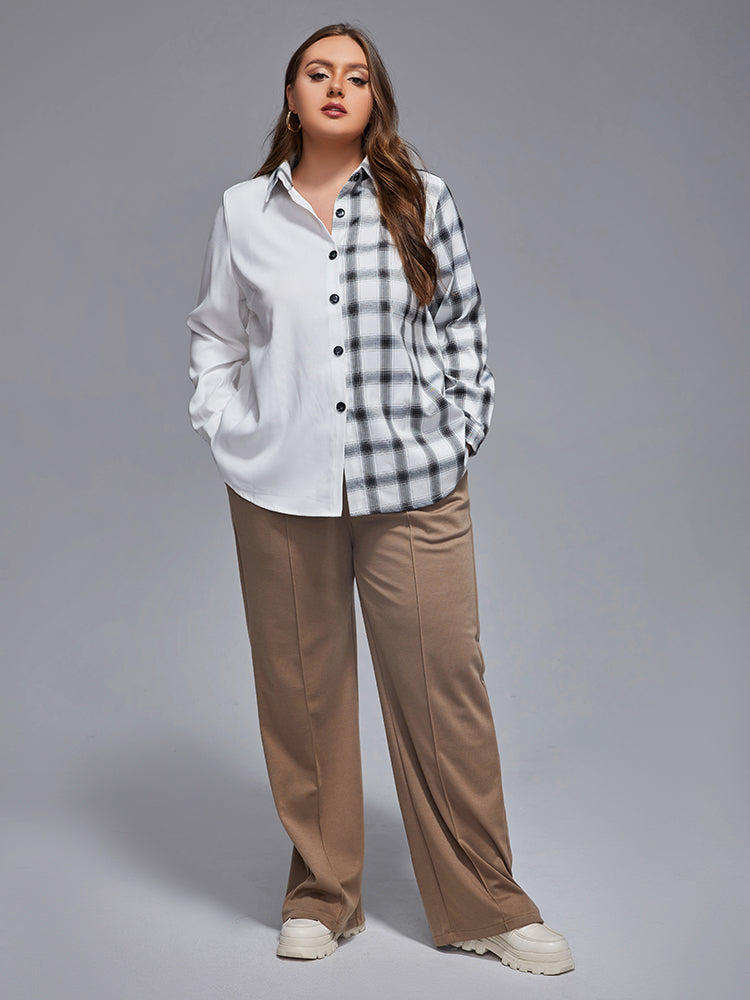 VIP Plus Plaid Patchwork Button Front Blouse
