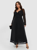 Contrast Mesh Sleeve Elastic Waist Gillter Dress
